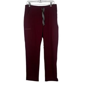 Figs Scrub Pants Womens Medium Red Technical Collection Cargo Pockets Drawstring